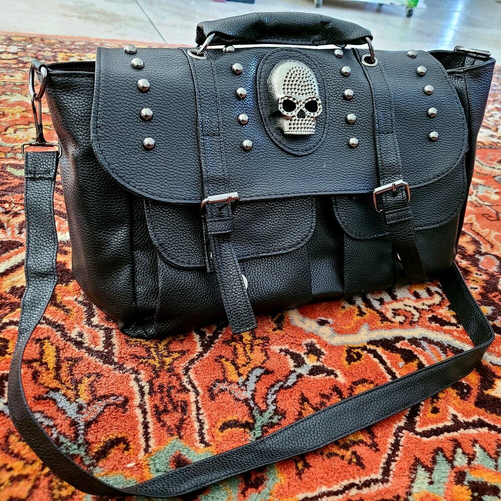 Faux Leather Bag with Skull Detail
